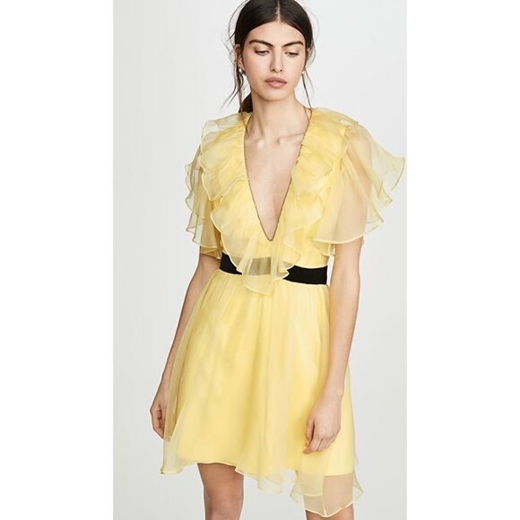 macgraw silk Sandpiper Deep V-Neck Dress Yellow Black Size 8 - Picture 1 of 12